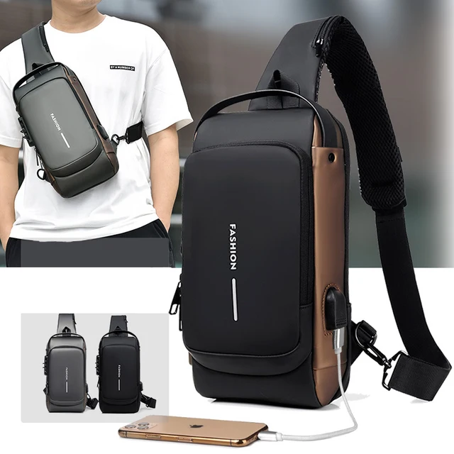 Man Bag One Shoulder Multi-Function Messenger Bag with Password Lock - Waterproof Sports Bike Bag with USB Charging Port & Anti-Theft Chest BaG - shoulder Bags